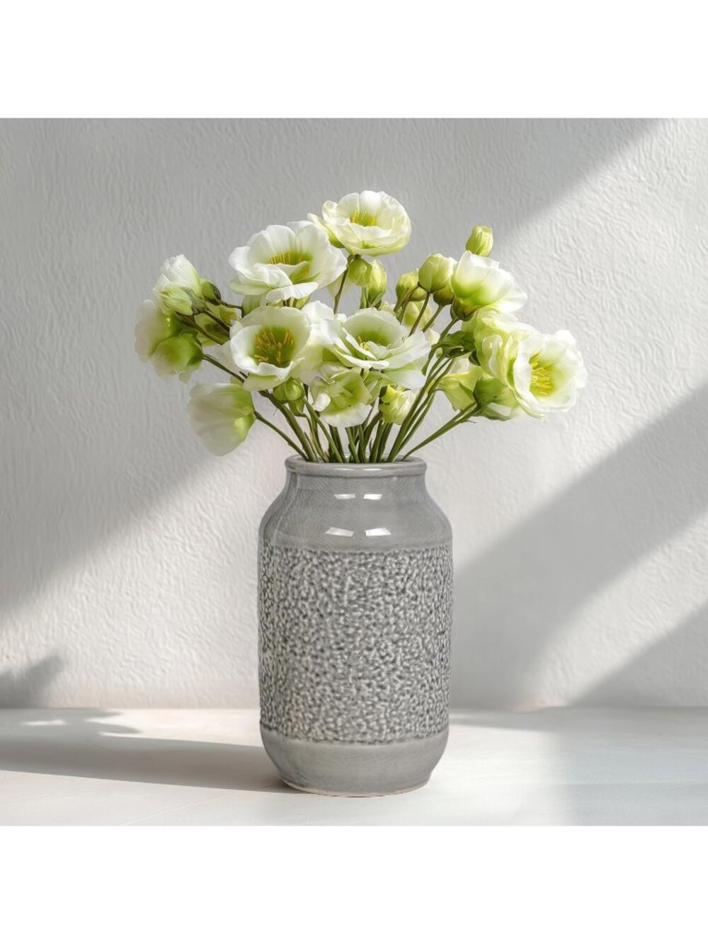 9 Inch Grey Ceramic Vase Flower Centerpieces Living Room Entryway Home Decor